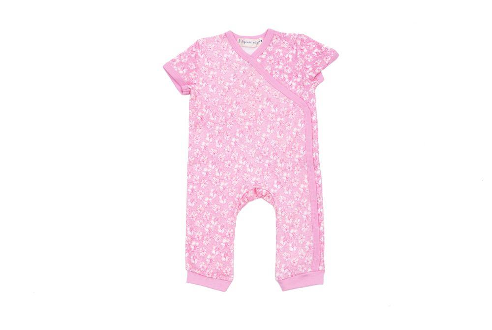 Organic Cotton Summer Crossover Sleepsuit With Legs - Coral in Pink