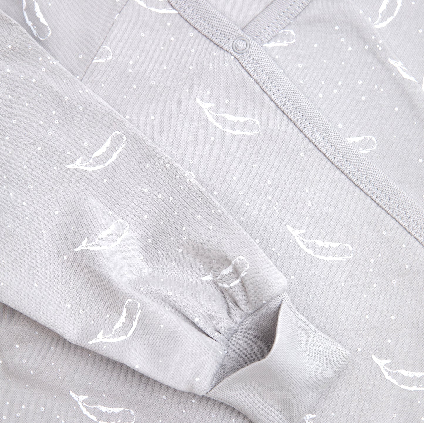 Organic Cotton Crossover Baby Onesie Sleepsuit with Feet in Grey Tiny Whales