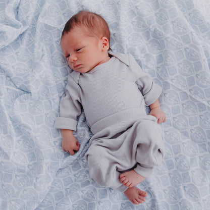 100% Certified Organic Cotton Rib-Knit Autumn Baby Sleep Pants in Grey