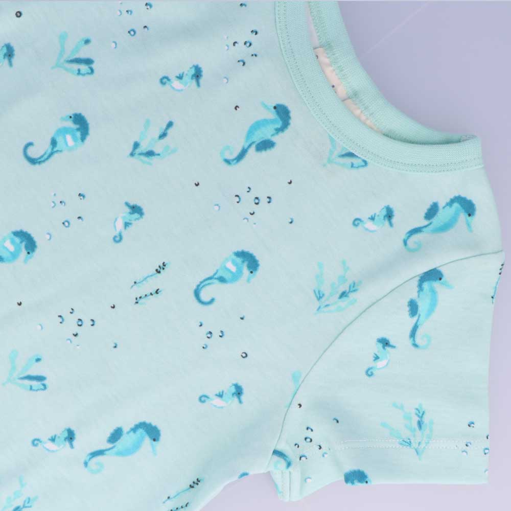 Children's Organic Cotton Short Pyjama Set - Seahorses Teal