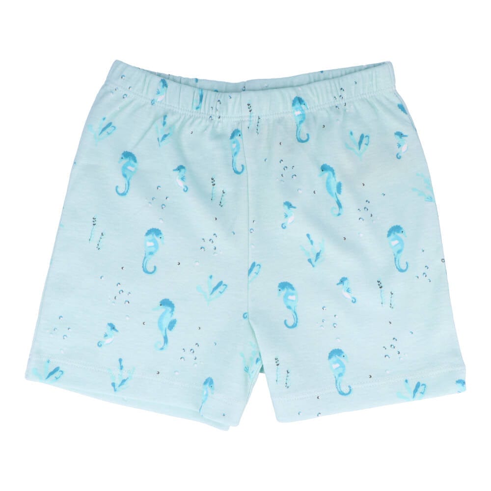 Children's Organic Cotton Short Pyjama Set - Seahorses Teal
