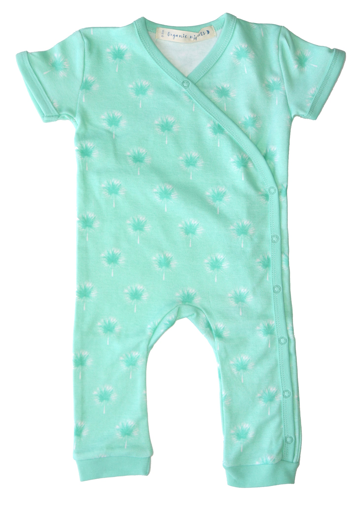 Organic Cotton Summer Crossover Sleepsuit With Legs - Dandelions in Mint