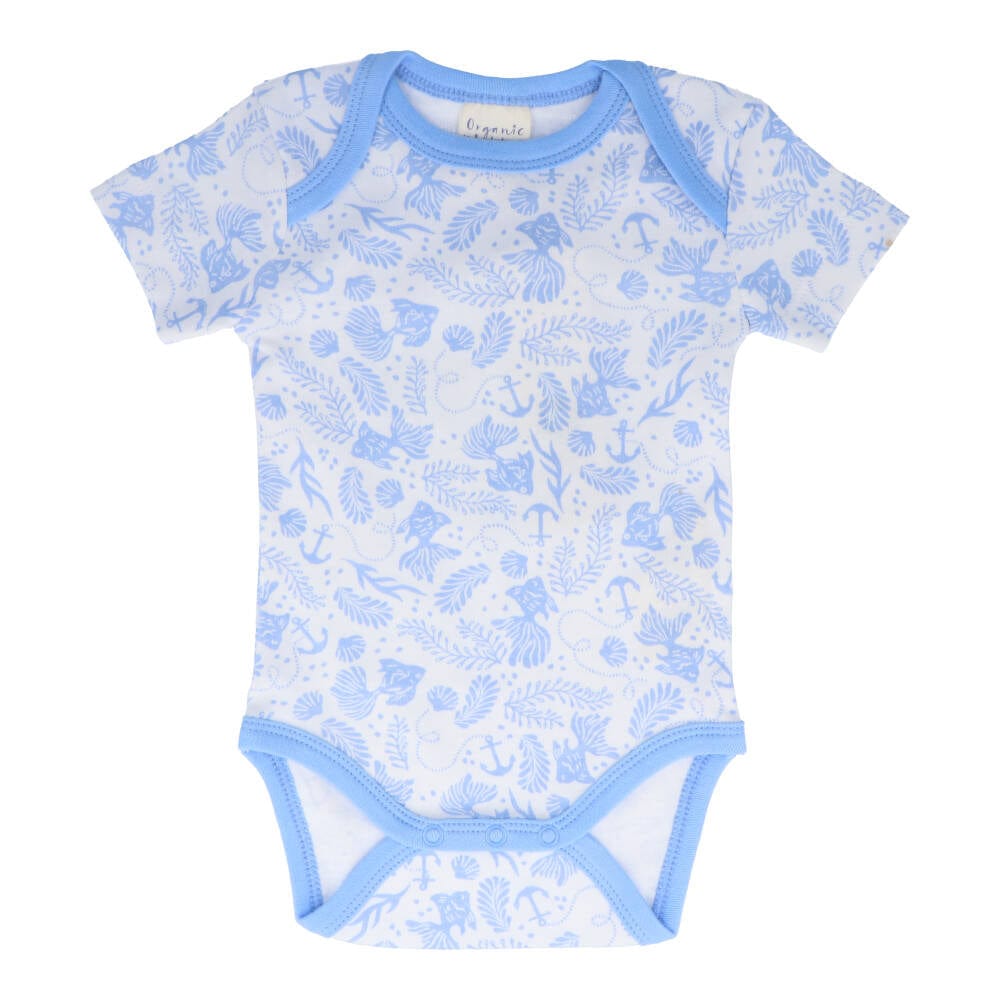 Organic Cotton Summer Baby Onesie - Underwater World Blue