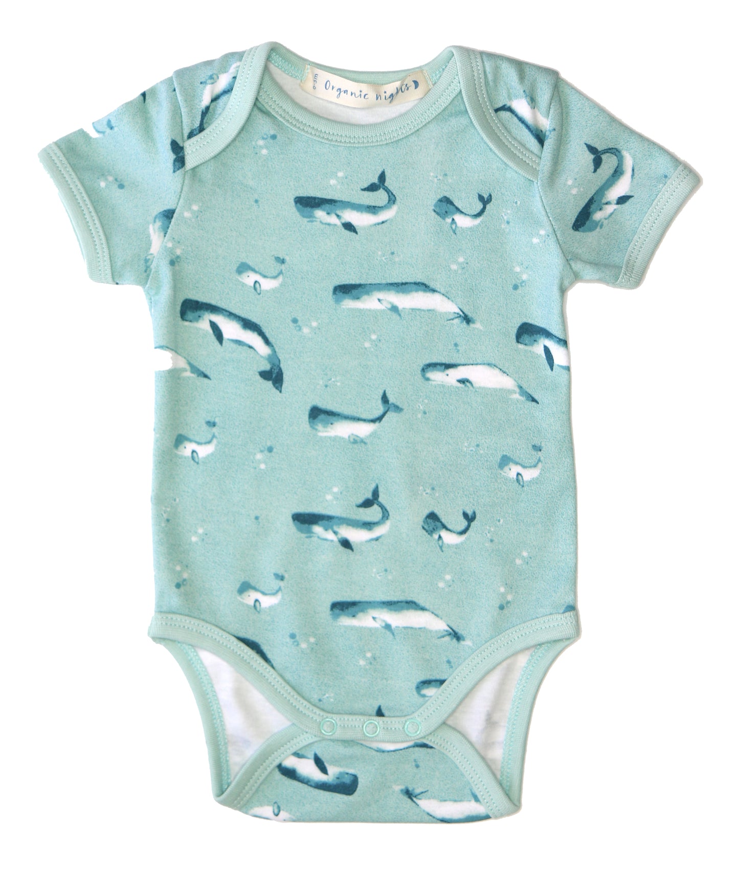 Organic Cotton Summer Crossover Sleepsuit With Legs - Watercolour Whales
