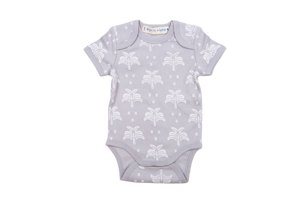 Organic Cotton Summer Onesie - Palms and Pineapples in Grey