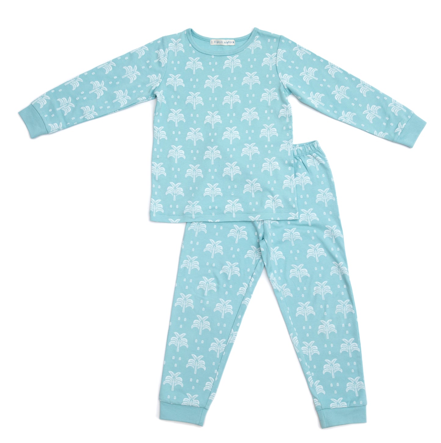 100% Organic Cotton Autumn/Winter Pyjama Set in Aquatic Blue Palms and Pineapples
