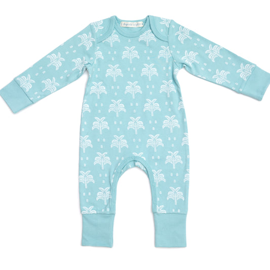 Organic Cotton Baby Onesie Sleepsuit in Aquatic Blue Palms and Pineapples