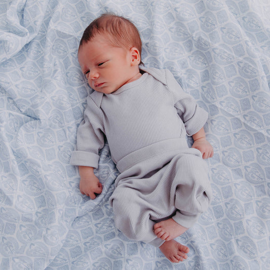 100% Certified Organic Cotton Rib-Knit Autumn Baby Sleep Pants in Grey