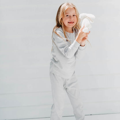 100% Organic Cotton Rib-Knit Autumn Winter Children's Pyjamas in Grey