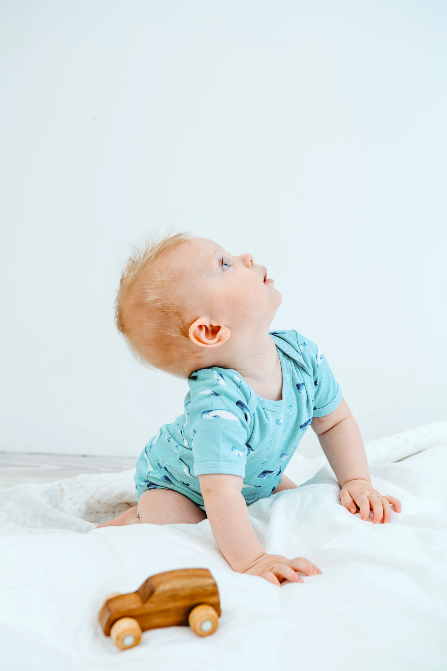 Organic Cotton Summer Crossover Sleepsuit With Legs - Watercolour Whales