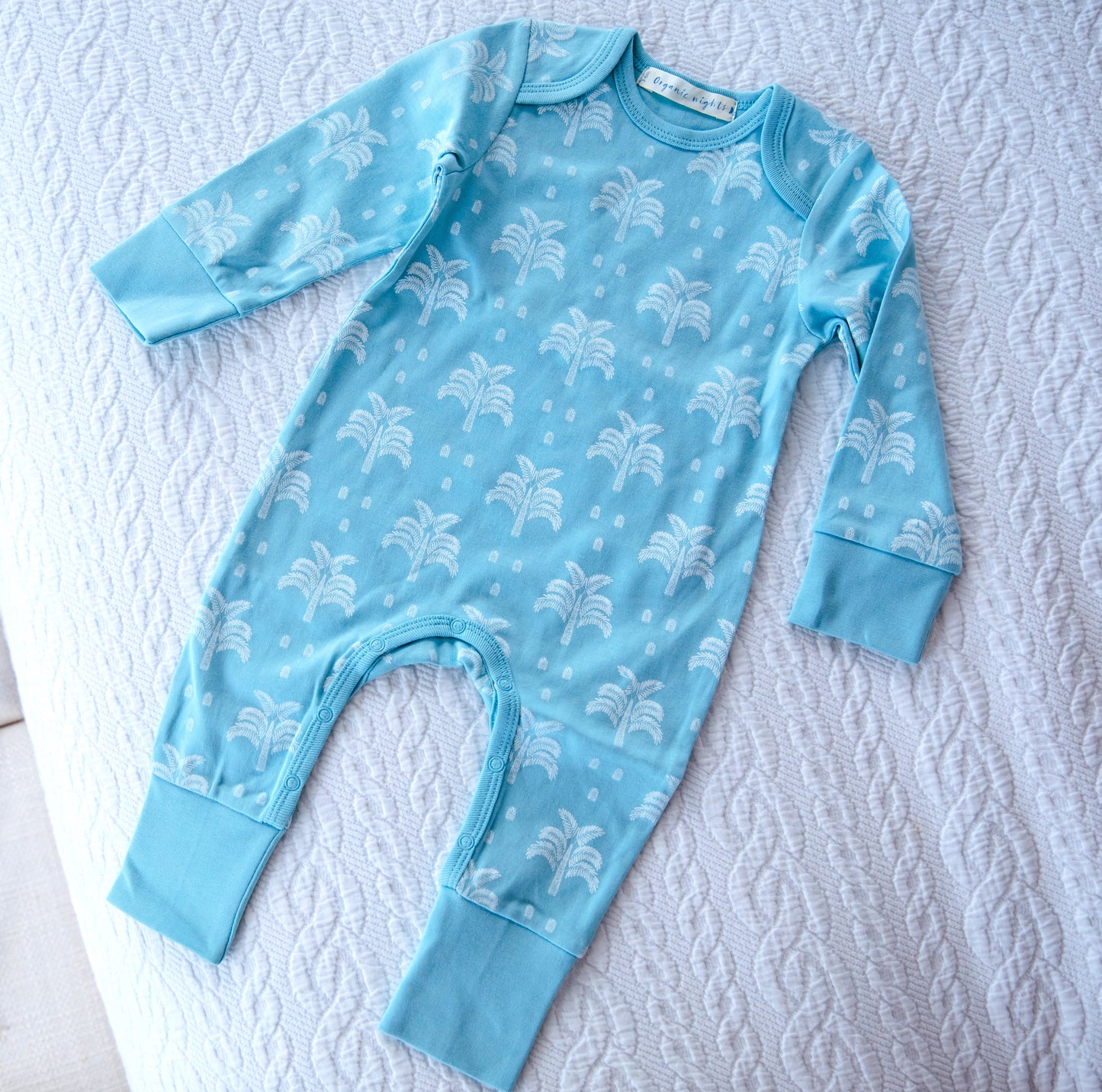 Organic Cotton Baby Onesie Sleepsuit in Aquatic Blue Palms and Pineapples