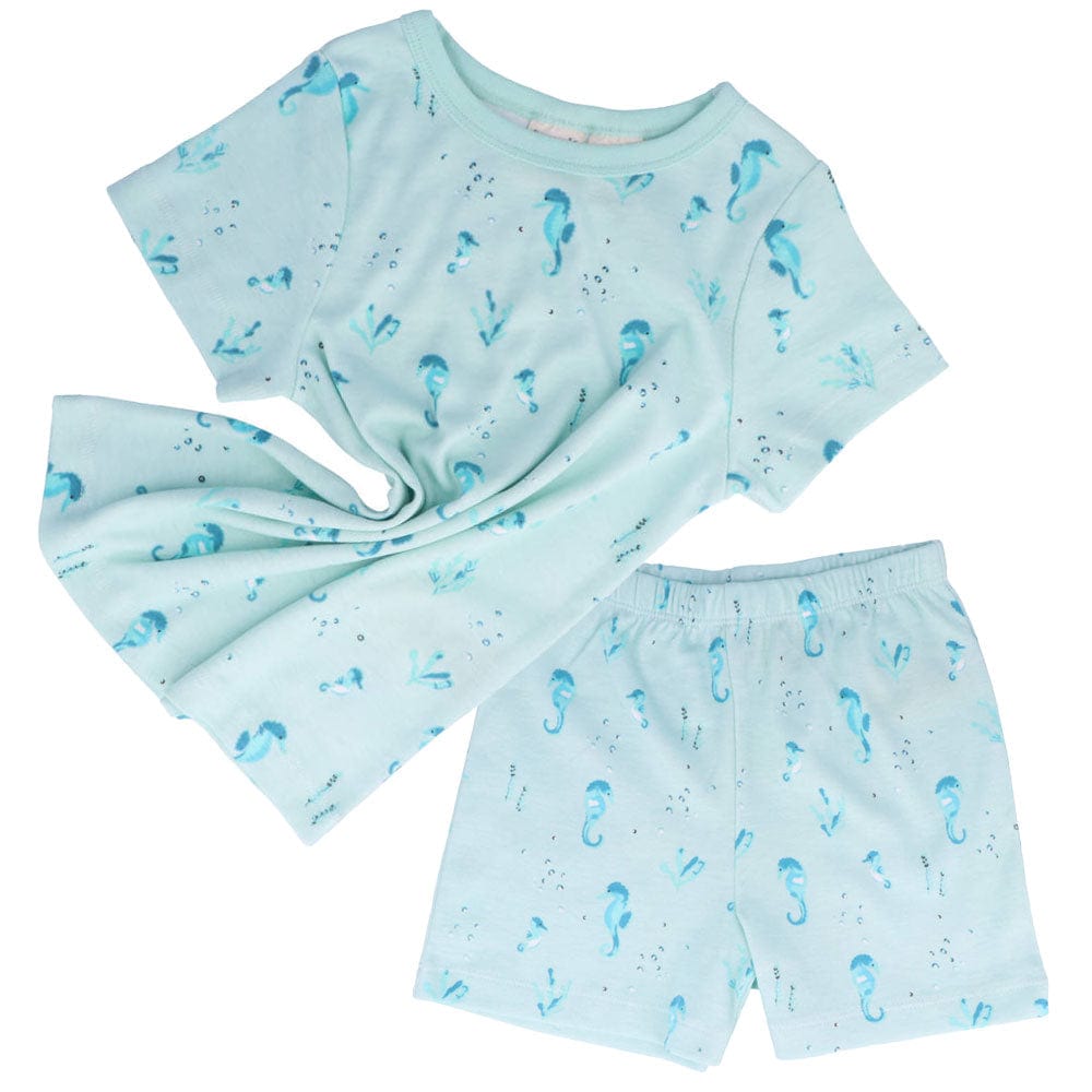 Children's Organic Cotton Short Pyjama Set - Seahorses Teal